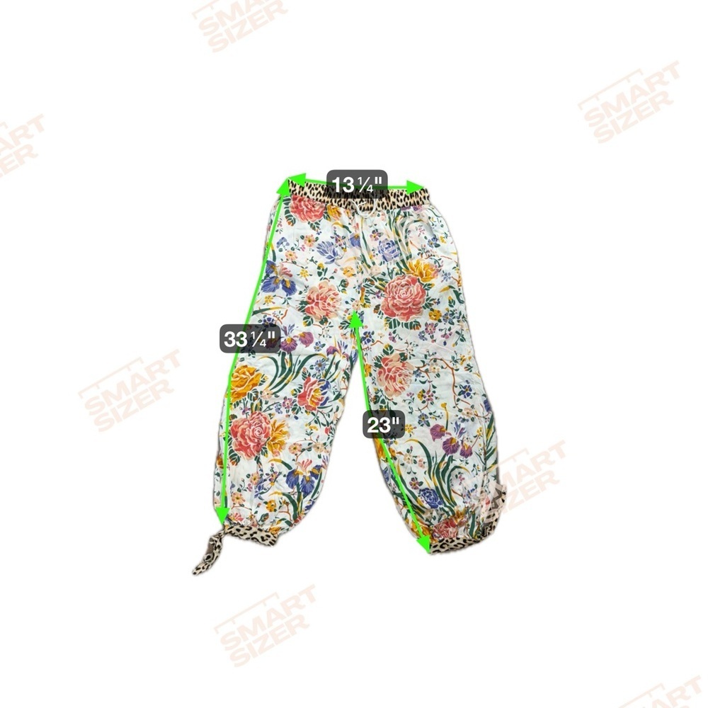 Anthropologie Floral Pants Leopard Trim Boho Crop Tie Hem Statement XS - Picture 9 of 10